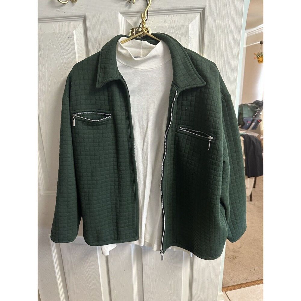 Jennifer Moore Green Full Zip Quilted Jacket Sweater Turtleneck Set Med VNT Y2k
